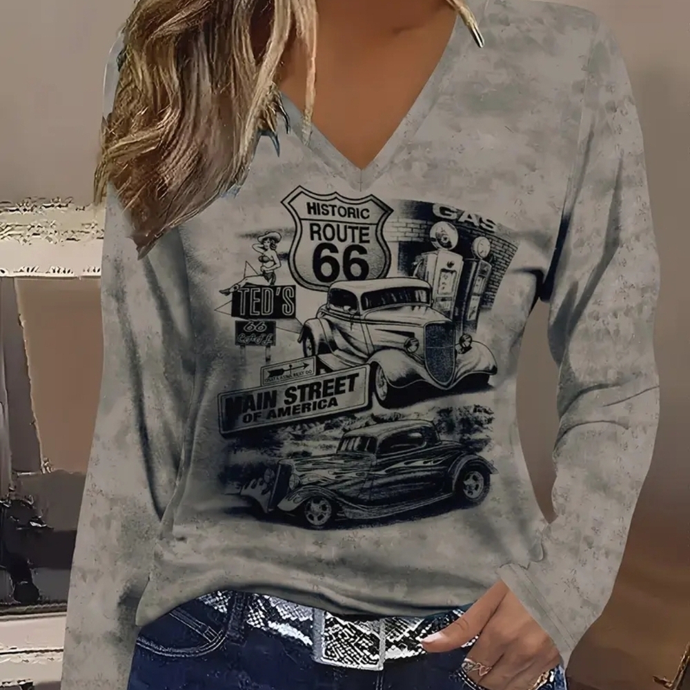 Gray top XL Route 66 Graphic Long Sleeve Tee
